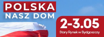 Biało-czerwona flaga na niebieskim tle