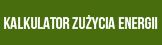 Biały napis na zielonym tle. Kalkulator zużycia energii